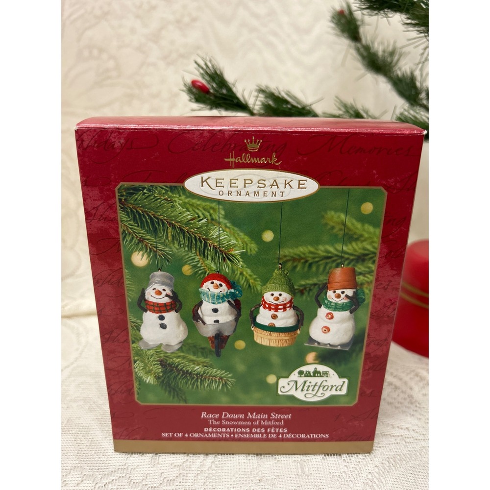 Hallmark Keepsake 2000 Race Down Main Street Mitford Snowmen Ornament Set of 4